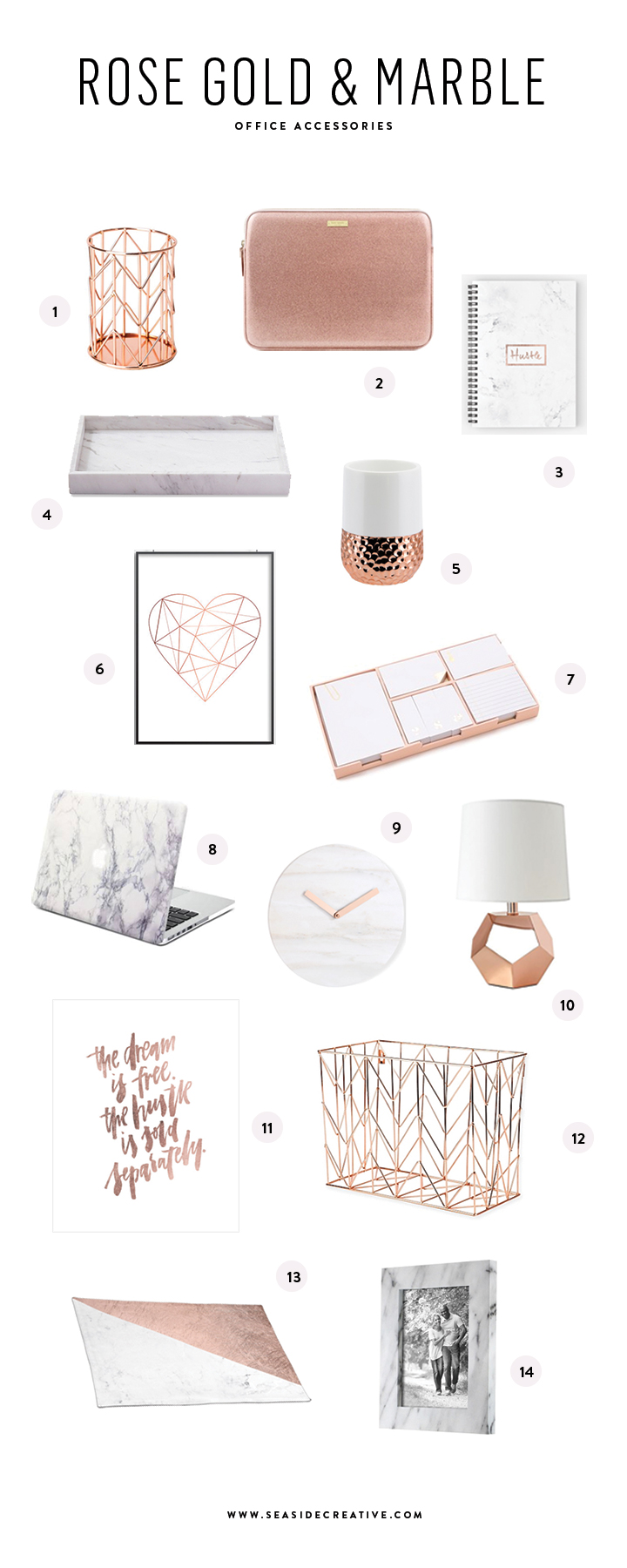 Beautiful Rose Gold Marble Office Accessories Seaside Creative